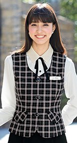 11610 en joie(アンジョア) 黒とチェックの華やかベスト チェック 93-11610