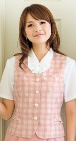 16140 en joie(アンジョア) クールなネックラインが信頼感アップ!チェック柄ベスト 93-16140