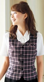 en joie(アンジョア) 16310 フリルポケットがエレガントで可愛いチェック柄ベスト 93-16310