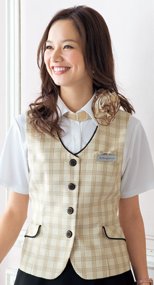 en joie(アンジョア) 16380 医療事務で人気!優しいベージュの癒し系チェック柄ベスト 93-16380