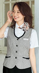 en joie(アンジョア) 16440 ゆるやかなネックラインが優しい雰囲気のチェック柄ベスト 93-16440