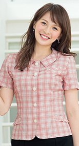 en joie(アンジョア) 26145 ドライタッチな質感&軽やかで夏も爽やかチェック柄オーバーブラウス 93-26145