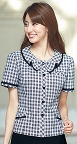 en joie(アンジョア) 26350 リボンモチーフの襟が大人かわいいチェック柄のオーバーブラウス 93-26350