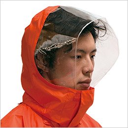スナップボタンで高さを調節することによりヘルメットも着用できる、取り外し可能なフード
