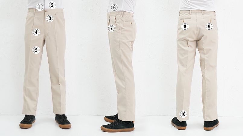 HS2602 アイトス チノパンツ(男性用)脇ゴム ワンタック 商品詳細・こだわりPOINT
