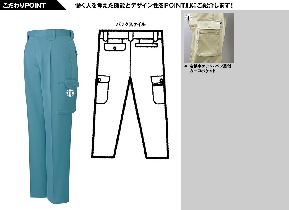 自重堂40102 製品制電ワンタックカーゴパンツ(JIS T8118適合)のこだわりPOINT