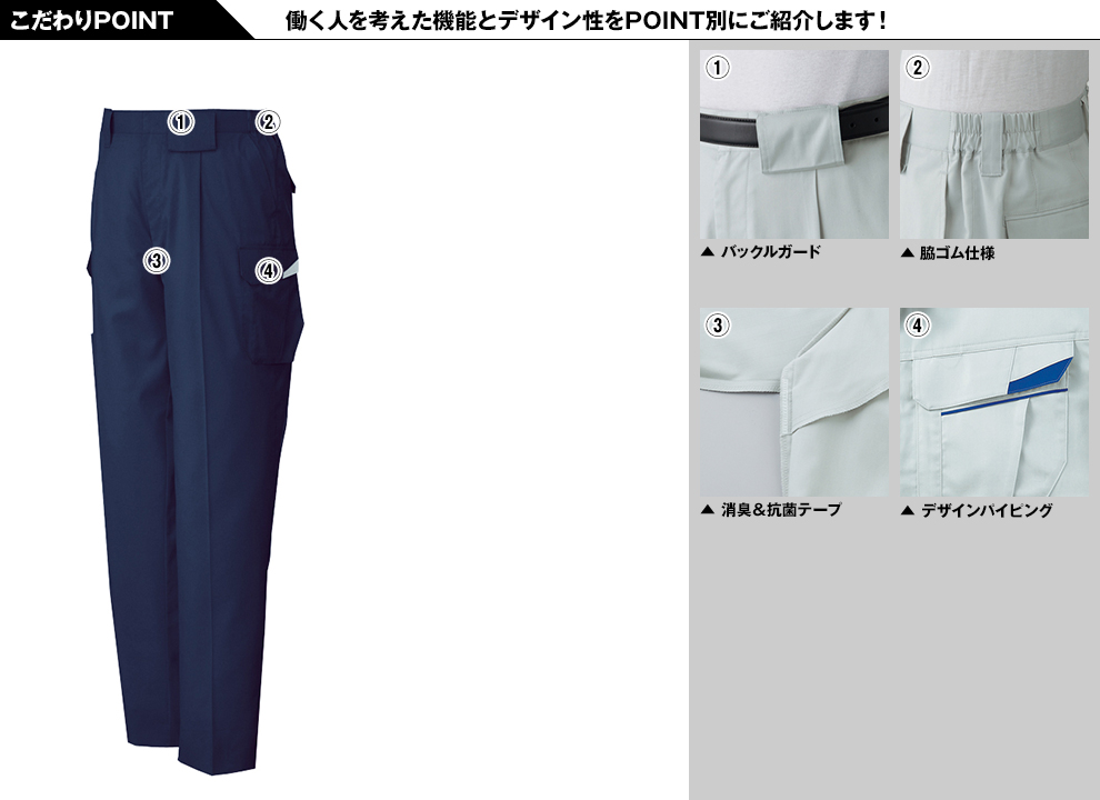 自重堂 85602 製品制電ストレッチワンタックカーゴパンツ(JIS T8118適合)のこだわりPOINT